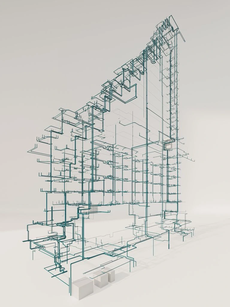 Engineer reviewing CAD drawings and an EN 12811-1 calculation sheet on a tablet at a site desk